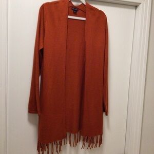 Womens New Directions Open Front Fringe Bottom Cardigan